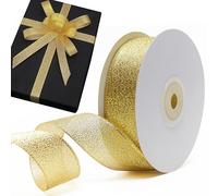 Decoraparty Cinta de oro metálico de 25 mm, rollo de rollo navideño dorado para Navidad, regalo, Año Nuevo, decoración, ceremonia, cumpleaños, aniversario, cinta elegante L 50 metros