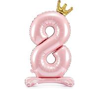 Decoraparty Globo con forma de número 8 rosa de pie de aluminio, soporte de aluminio para mujer inflable con aire para fiesta de cumpleaños, aniversario, graduación de niña, 84 cm