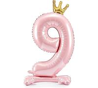 Decoraparty Globo de mujer con número 9 rosa de pie de aluminio, globo de papel inflable con aire para fiesta de cumpleaños, aniversario, graduación, niña, 84 cm