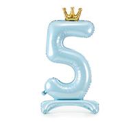 Decoraparty Globo número 5 de aluminio, globo de papel azul celeste, 84 cm de pie, soporte azul de hombre, hoja inflable con aire para fiesta de cumpleaños, aniversario, graduación para niños