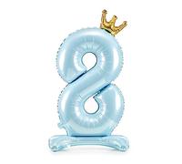 Decoraparty Globo número 8 celeste, globo de aluminio azul azul celeste 84 cm de pie Stand de macho hoja inflable con aire para fiesta fiesta cumpleaños aniversario graduación niños