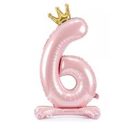 Decoraparty Globo rosa con número 6 de pie de 84 cm, globo de aluminio para mujer, hinchable con aire para fiesta, cumpleaños, aniversario, graduación niña
