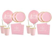 Decoraparty Kit de fiesta rosa para 12 personas, adornos de vajilla, decoración de mesa para cumpleaños de niña, fiesta feliz cumpleaños, 6 globos, 20 servilletas, 12 platos, 12 vasos, 20 pajitas (70