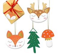 Decoraparty Tarjetas de Navidad 12 unidades, tarjetas navideñas para paquetes de regalo, paquete, árbol para colgar con cordón dorado, etiquetas Xmas Gift Tags con animales 4,5-7,5 x 6-8,5 cm