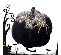 Decorating Pumpkins, Pumpkin Spider Decor, Halloween 3D Velvet Pumpkin, Decoration Props for Table Window Outdoor Home Porch Party Holiday Indoor Fall Autumn Scene Display, Orange, Black
