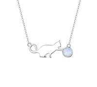 Decorations New Sterling Silver Cute Cat Playing Pendant Opal Link Chain Women Hers 17.71'' with For You Jewelry Fashion Accessories Creative Gift Beautiful