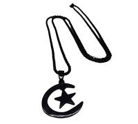 Decorations Star and Moon Crescent Stainless Steel Black Color Spiritual Islamic Muslim Amulet s Men Jewelry Collier Beautiful