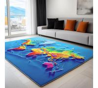Decorativa Azul Alfombra Pelo Corto, 3D Mapa del Mundo Degradado Alfombra Antideslizante Dormitorio, Tapete Cocina Lavable Resistente a Las Manchas 120 x 170 cm