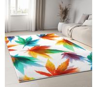 Decorativa Crema Alfombra Pelo Corto, Naturaleza Planta Hoja De Cannabis Colorida Alfombra Antideslizante Dormitorio, Tapete Cocina Lavable Resistente a Las Manchas 60 x 90 cm