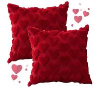 Decorativa para Almohada de San Valentín,Juego de 2 Romántica Felpa Terciopelo,Fundas de para San Valentín Decoración Funda de Almohada de 45 x 45 cm, Decoración Dormitorio para Sofá y Dormitorio Rojo