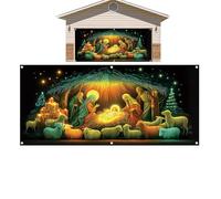 decorativa para puerta de Navidad | Cubierta de puerta de entrada religiosa Gran escena de Jesús - Decoración navideña para porche con panel y pancarta - para interior al aire libre Casa