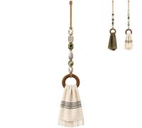 Decorative Beaded Towel Hanger with Wooden Ring, Boho Farmhouse Wall Decor (#A)