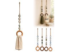 Decorative Beaded Towel Hanger with Wooden Ring,Boho Macrame Beaded，Blue B | Rustic Wood Bead Hanging Holder,Towels Not Included,Hand Towel Organizer For Bathroom Kitchen Decor,Housewarming Gift