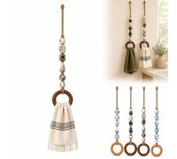 Decorative Beaded Towel Hanger with Wooden Ring,Boho Macrame Beaded，Green A | Rustic Wood Bead Hanging Holder,Towels Not Included,Hand Towel Organizer For Bathroom Kitchen Decor,Housewarming Gift