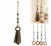 Decorative Beaded Towel Hanger with Wooden Ring,Boho Macrame Beaded，Green B | Rustic Wood Bead Hanging Holder,Towels Not Included,Hand Towel Organizer For Bathroom Kitchen Decor,Housewarming Gift