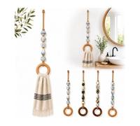 Decorative Beaded Towel Hanger with Wooden Ring, Boho Macrame Beaded | Rústico Wood Bead Hanging Holder, Hand Towel Holder for Bathroom & Kitchen Decor, Vintage Cottage Gift(#C)