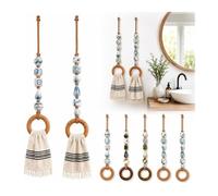 Decorative Beaded Towel Hanger with Wooden Ring, Boho Macrame Beaded | Rústico Wood Bead Hanging Holder, Hand Towel Holder for Bathroom & Kitchen Decor, Vintage Cottage Gift(C+d)