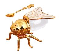 Decorative Bee Shaped Honey Jar -1x Honey Pot With Spoon, Seasoning Container | Syrup Dispenser, Crystal Condiment Jar, Kitchen Accessory For Breakfast, Syrups, Condiments, Oil, Kitchen Decor