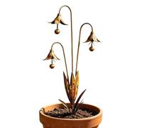Decorative Garden Stakes, Flower Shape Metal Lawn Ornament, Easy Ground Installation with Hanging Bell Yard Art Stakes, Outdoor Garden Decor for Pathway Plant Decoration, 26.38x12.99x2.36 Inches