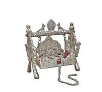Decorative Laddu Gopal Jhula Oxidized Silver Plated Bal Gopal Krishna Swing for Home Decor Krishna Jhula for Holi Pooja, Indian Traditional Items for Gifts(Size:-6 Inchx5 InchX3 Inch))Colour: Silver)