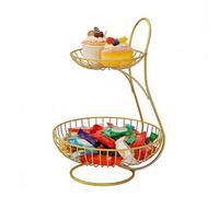 Decorative Metal Fruit Basket, Countertop Veggies Storage Organizer, with 2 tercios for Pantry Shelf Party Room Kitchen Home Office Dining Table Study Hotel, Compact Holder for Fruits and Vegetables