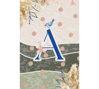 Decorative Monogram Blank Journal Notebook & Diary for Women with Initial A in Blue | Wavy Background with Pampas Grass, Birds & Butterflies Design | ... | Elegant Personalized Gift for Women & Girls
