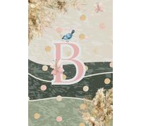 Decorative Monogram Blank Journal Notebook & Diary for Women with Initial B in Pink | Wavy Background with Pampas Grass, Birds & Butterflies Design | ... | Elegant Personalized Gift for Women & Girls