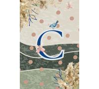 Decorative Monogram Blank Journal Notebook & Diary for Women with Initial C in Blue | Wavy Background with Pampas Grass, Birds & Butterflies Design | ... | Elegant Personalized Gift for Women & Girls