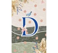Decorative Monogram Blank Journal Notebook & Diary for Women with Initial D in Blue | Wavy Background with Pampas Grass, Birds & Butterflies Design | ... | Elegant Personalized Gift for Women & Girls