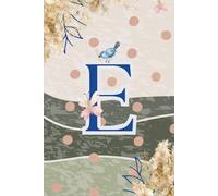 Decorative Monogram Blank Journal Notebook & Diary for Women with Initial E in Blue | Wavy Background with Pampas Grass, Birds & Butterflies Design | ... | Elegant Personalized Gift for Women & Girls