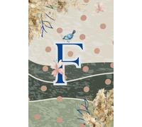 Decorative Monogram Blank Journal Notebook & Diary for Women with Initial F in Blue | Wavy Background with Pampas Grass, Birds & Butterflies Design | ... | Elegant Personalized Gift for Women & Girls