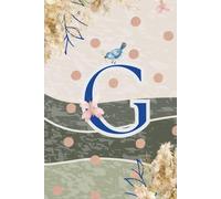Decorative Monogram Blank Journal Notebook & Diary for Women with Initial G in Blue | Wavy Background with Pampas Grass, Birds & Butterflies Design | ... | Elegant Personalized Gift for Women & Girls
