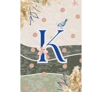 Decorative Monogram Blank Journal Notebook & Diary for Women with Initial K in Blue | Wavy Background with Pampas Grass, Birds & Butterflies Design | ... | Elegant Personalized Gift for Women & Girls