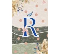 Decorative Monogram Blank Journal Notebook & Diary for Women with Initial R in Blue | Wavy Background with Pampas Grass, Birds & Butterflies Design | ... | Elegant Personalized Gift for Women & Girls