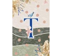 Decorative Monogram Blank Journal Notebook & Diary for Women with Initial T in Blue | Wavy Background with Pampas Grass, Birds & Butterflies Design | ... | Elegant Personalized Gift for Women & Girls