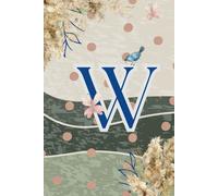 Decorative Monogram Blank Journal Notebook & Diary for Women with Initial W in Blue | Wavy Background with Pampas Grass, Birds & Butterflies Design | ... | Elegant Personalized Gift for Women & Girls