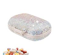 Decorative Pill Case, Daily Supplement Box, Rhinestone Pill Organizer, Rhinestone Accent Lid, Divided Compartments, Excellent for Purse, Pocket Pocket, and Friendly Use