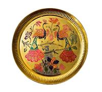 Decorative Pooja Thali peacock Brass Thali Plate Brass Thali Prasad Plate for Pooja Utensils Indian Traditional Festival New year Decorations Housewarming Home Decor Return Gifting(Size:- 6")(Golden)