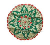 Decorative Round Velvet Pooja Cloth Mat Aasan Cloth with Sequence Work Multipurpose Pooja Indian Traditional Festival Laxmi poojan New year Decorations Items Article Home Decor(Size-14"X14")(Green)