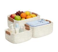 Decorative Storage Baskets, Organizer Bin Set, 12.20x10.24x5.51 Inches Cotton Rope Bins with PU Handles, Stylish Home Accessory, Storage Solution with Rounded Corner Design, Basket Set for Living Room