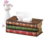 Decorative Tissue Cover For Car & Home - Antique Book Stack Rectangular Facial Tissue Holder, Hand-Painted Wooden Box Case | Retro Desk Decor & Napkin Dispenser Gift For Colleagues