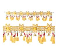 Decorative Toran Hanging Artificial Velvet Cloth Bandanwar Beads Wall Toran Hanging for Main Door Entrance Window Home Decor Indian Traditional Festival Decoration (Size:-35"X6")(Yellow)