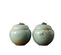 Decorativo 2 botes de té celadón con tapa sellada y asa de transporte, minicontenedor for almacenar café y azúcar. Contenedor