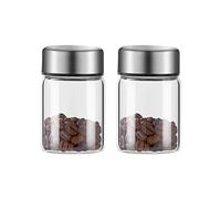 Decorativo 2 recipientes de cristal for almacenamiento de té, recipientes de café, recipiente de almacenamiento de alimentos for servir cocina con tapa de metal sellada, tarro de cristal transparente