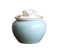 Decorativo Bote de té de cerámica azul con flor de pellizco hecho a mano, juego de té de Kung Fu, tarro de sellado multifuncional for el hogar Contenedor