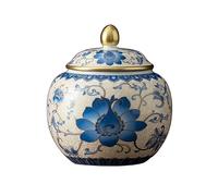 Decorativo Bote de té de cerámica esmaltado pintado a mano tradicional, tarro de almacenamiento sellado for el hogar, adornos de bote vacío Contenedor(Blue)