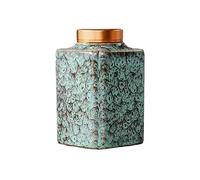 Decorativo Bote de té de flores de té de hojas sueltas, bote de cerámica pequeño for almacén de té, bote de sellado en espiral de Metal, botes de té pequeños Vintage cuadrados Contenedor(Green)