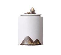 Decorativo Bote pequeño de té de hojas sueltas pintado a mano, tarro de sellado no tejido de cerámica Retro chino, tarro de almacenamiento de cocina Contenedor(Blanco)