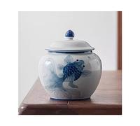 Decorativo Botes de té Koi pintados a mano, tarro de sellado de Color bajo vidriado, botes vacíos multifuncionales chinos grandes for el hogar Contenedor(Blue,Pequeño)