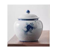 Decorativo Botes de té Koi pintados a mano, tarro de sellado de Color bajo vidriado, botes vacíos multifuncionales chinos grandes for el hogar Contenedor(Blue,Grande)